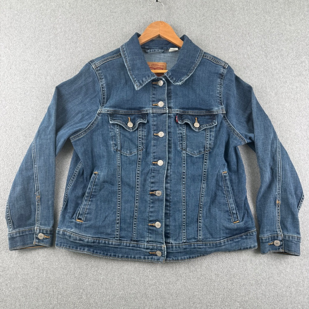 Levi Trucker Jacket Women 1X Blue Denim Original‎ Riveted Classic Button Up